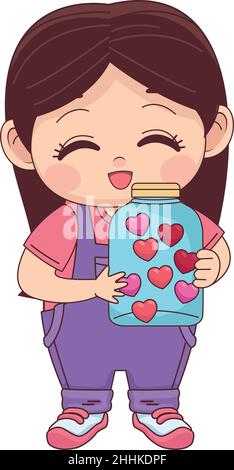 ragazza con cuori in vaso Illustrazione Vettoriale