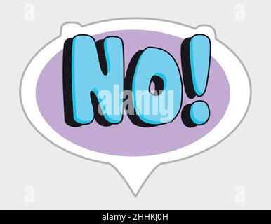 No! adesivo in stile retrò. Illustrazione vettoriale isolata su sfondo bianco Illustrazione Vettoriale