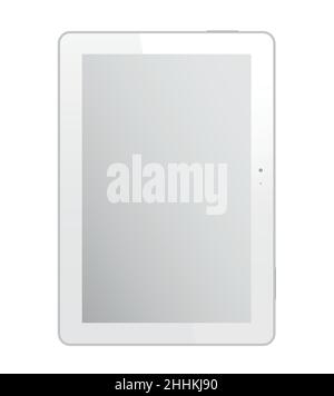 Tablet PC bianco su sfondo bianco. Illustrazione vettoriale realistica, per grafica e web design Illustrazione Vettoriale