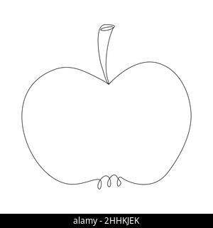 Silhouette di Apple in linea stile artistico. Mela intera in contorno semplice. Vettore minimalista linea continua trafilato frutto Illustrazione Vettoriale