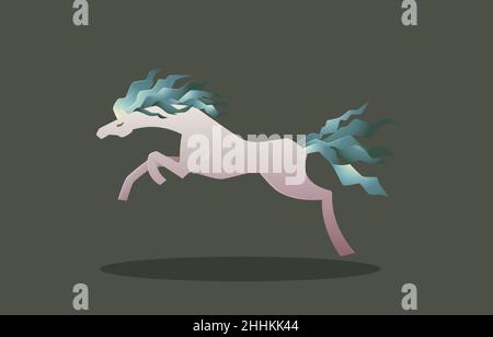 Bel cavallo lungo capelli Mare Run Jump Elegance Fantasy Cartoon Illustrazione Vettoriale