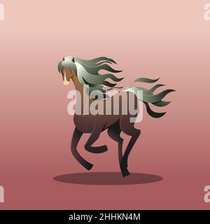 Bel cavallo marrone Long Hair Mare Run Elegance Fantasy Cartoon Illustrazione Vettoriale