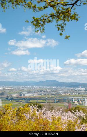 Vista panoramica della città di Kyoto Yawata in primavera in Giappone Foto Stock