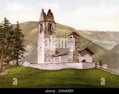 Chiesa di San Gian, Celerina, Schlarigna, Graubünden, Grigioni, Svizzera 1890. Foto Stock