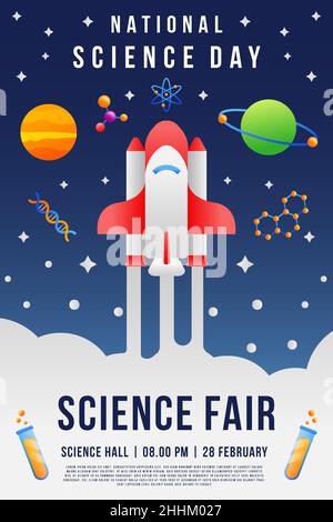 banner poster verticale della giornata nazionale della scienza del gradiente per il modello della fiera della scienza Illustrazione Vettoriale