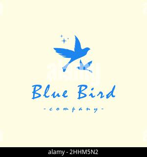 Due uccelli blu flying logo disegno vettoriale Illustrazione Vettoriale