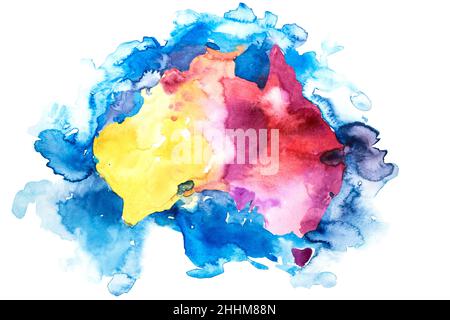 Mappa acquerello dell'Australia. Illustrazione dell'acquerello Foto Stock