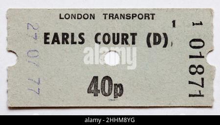 Biglietto del treno della metropolitana Vintage 1970s di Londra - Foto Stock