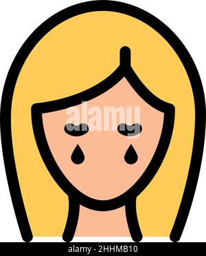 Donna che piange, sintomi pms, emozioni e umore. Icona piatta in stile design alla moda. Umore femminile. Colore vettoriale icona semplice isolata su sfondo bianco. Illustrazione Vettoriale