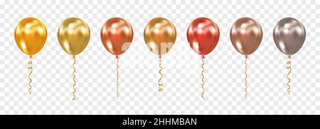 Vettore di bollatura isolato su sfondo trasparente. Palloncini di elio metallizzato lucido per compleanno, evento, festa, anniversario, matrimonio Illustrazione Vettoriale