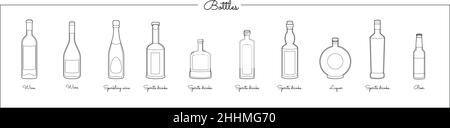 Set vettoriale di bottiglie di alcool Illustrazione Vettoriale