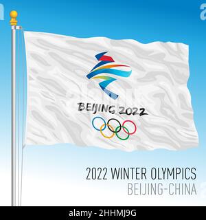 Pechino, Cina, 2022 febbraio, XXIV Winter Olympics Giochi bandiera con logo, illustrazione vettoriale, editoriale Foto Stock