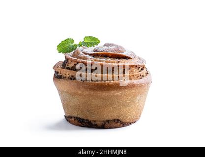 Bun con semi di papavero isolato su bianco Foto Stock