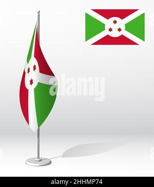 BANDIERA DEL BURUNDI sul paletto per la registrazione di un evento solenne, incontro con ospiti stranieri. Giornata nazionale di indipendenza DEL BURUNDI. Realistico vettore 3D su bianco Illustrazione Vettoriale