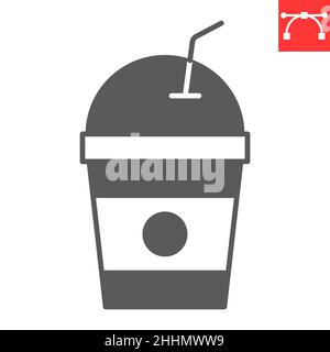 Icona milkshake glyph, bevanda e dessert, icona frappe vettoriale, grafica vettoriale, segno solido tratto modificabile, eps 10. Illustrazione Vettoriale