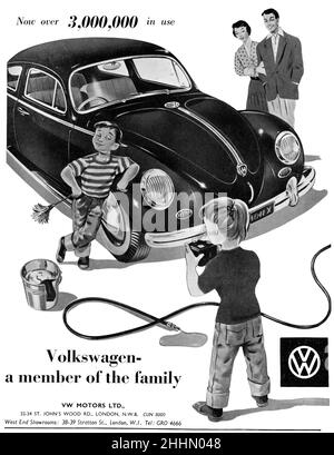 Un annuncio Vintage Volkswagen Beetle di Motor Sport Magazine, 1959 Foto Stock