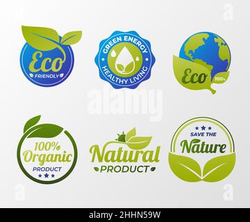 Etichette eco-compatibili con gradienti illustrazione vettoriale. Illustrazione Vettoriale