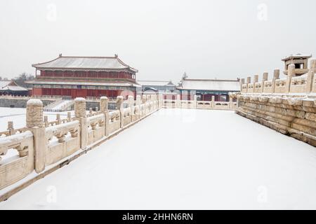 La neve d'inverno nella Città Proibita Foto Stock