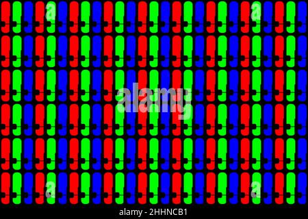 Texture perfetta dello schermo LCD TN con pixel rossi, verdi e blu solitamente presenti su smartphone e schermi economici Foto Stock