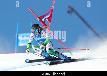 Kronplatz, Italia, 25/01/2022, 25th gennaio 2022: Audi FIS Ski World Cup Donna Giant Slalom a Plan de Corones, Italia; l'ultima gara di sci alpino femminile prima dei Giochi Olimpici invernali di Pechino 2022. In azione durante la prima corsa, Ana Bucik (SLO) Credit: Action Plus Sports Images/Alamy Live News Foto Stock