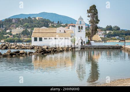 Monastero di Vlacherna a Corfù Kerkyra, Grecia, Isole IONIE, Europa Foto Stock