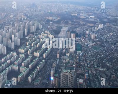 Vista panoramica su Seoul, Corea del Sud, direzione est Foto Stock
