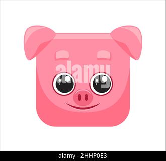 Simpatico maiale rosa, porco, facce quadrate animali, maschera, icona, Logo Vector illustrazione stile cartone animato Illustrazione Vettoriale