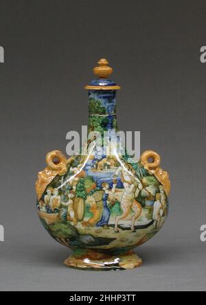 Bottiglia di pellegrino ca. 1550 laboratorio di Orazio Fontana Italiano. Bottiglia di pellegrino. Italiano, Urbino. Ca. 1550. Maiolica (terracotta stagnata). Ceramica-ceramica Foto Stock