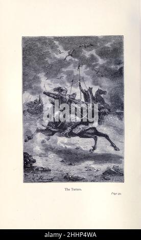 I Tartari dall'esplorazione del mondo, i viaggi celebrati e i viaggiatori, i viaggi celebrati da Jules Verne nonfiction. Pubblicato in tre volumi dal 1878 al 1880, i viaggi celebrati e viaggiatori è una storia degli esploratori e avventurieri che viaggiarono fino alle lontane aree del globo, scoprirono le meraviglie di terre esotiche e riempirono gli spazi vuoti sulla mappa del mondo. Con illustrazioni di L. Benet e P. Philippoteaux, Foto Stock