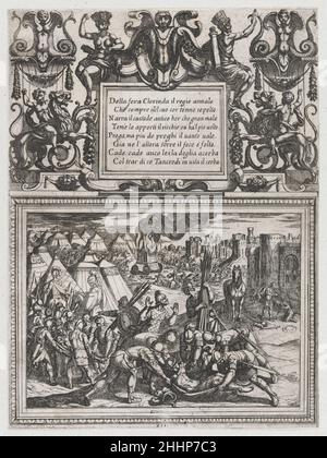 Targa 12: Illustrazione di canto XII, da 'Gerusalemme liberata III' di Torquato tasso ca. 1590–1630 Antonio Tempesta Italiano. Targa 12: Illustrazione di canto XII, della "Gerusalemme liberata III" di Torquato tasso. Antonio Tempesta (Firenze 1555–1630 Roma). CA. 1590–1630. Acquaforte. Stampa Foto Stock