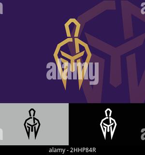 Casco minimalista del simbolo del guerriero spartano. Illustrazione vettoriale EPS.8 EPS.10 Illustrazione Vettoriale