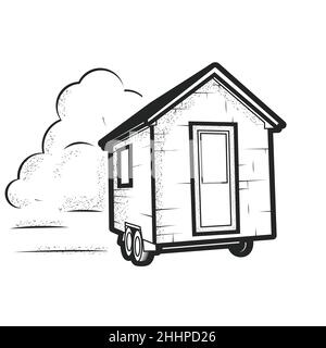 Piccola casa su ruote, capanna rimorchio, cabina wee gommata, vettore Illustrazione Vettoriale