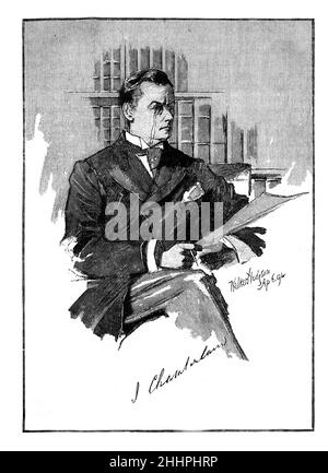Illustrazione in bianco e nero; Ritratto di William Walker Hodgson di Joseph Chamberlain (1836 - 1914) uomo di stato britannico, politico, liberale radicale Foto Stock