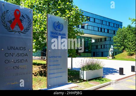 Visualizza la sede ufficiale dell'Organizzazione mondiale della sanità. Ginevra, Svizzera Foto Stock