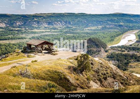 Vista panoramica sul Theodor Roosevelt National Park, North Dakota Foto Stock