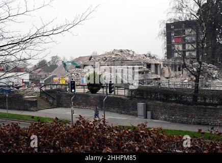 BBC Wales HQ Llandaff, Cardiff demolizione Foto Stock