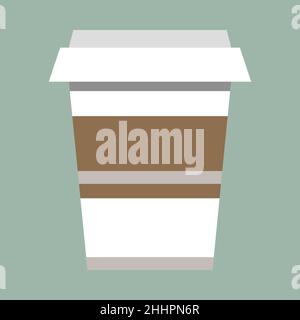 Illustrazione vettoriale piatta della tazza di caffè di carta alla moda corretta per andare, buono per molti supporti cartoni animati e diversi progetti di design. Isolato su verde grigio Illustrazione Vettoriale