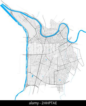 Grenoble, Isère, Francia mappa vettoriale ad alta risoluzione con confini della città e percorsi modificabili. Contorni bianchi per le strade principali. Molti percorsi dettagliati. Blu s. Illustrazione Vettoriale