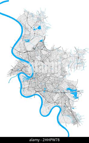 Dusseldorf, Renania settentrionale-Vestfalia, Germania mappa vettoriale ad alta risoluzione con confini della città e percorsi modificabili. Contorni bianchi per le strade principali. Molti de Illustrazione Vettoriale