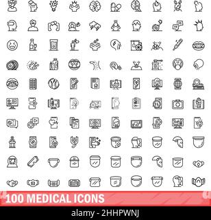 100 icone mediche impostate. Illustrazione di 100 icone mediche set vettoriale isolato su sfondo bianco Illustrazione Vettoriale