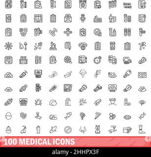 100 icone mediche impostate. Illustrazione di 100 icone mediche set vettoriale isolato su sfondo bianco Illustrazione Vettoriale