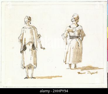 Caricatura di due donne visto da dietro fine 18th secolo Giovanni Domenico Tiepolo italiano. Caricatura di due donne viste da dietro. Giovanni Domenico Tiepolo (Venezia 1727–1804) fine 18th secolo. Penna e inchiostro grigio, lavaggio marrone e grigio. Disegni Foto Stock