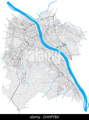 Bonn, Renania settentrionale-Vestfalia, Germania mappa vettoriale ad alta risoluzione con confini della città e percorsi modificabili. Contorni bianchi per le strade principali. Molti dettagliati Illustrazione Vettoriale