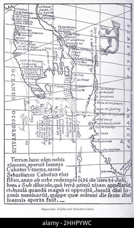 Scoperte polari di Giovanni e Sebastian Cabot dall'esplorazione del mondo, viaggi celebrati e viaggiatori, viaggi celebrati da Jules Verne nonfiction. Pubblicato in tre volumi dal 1878 al 1880, i viaggi celebrati e viaggiatori è una storia degli esploratori e avventurieri che viaggiarono fino alle lontane aree del globo, scoprirono le meraviglie di terre esotiche e riempirono gli spazi vuoti sulla mappa del mondo. Con illustrazioni di L. Benet e P. Philippoteaux, Foto Stock