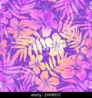 Fiori tropici viola e rosa senza cuciture Illustrazione Vettoriale