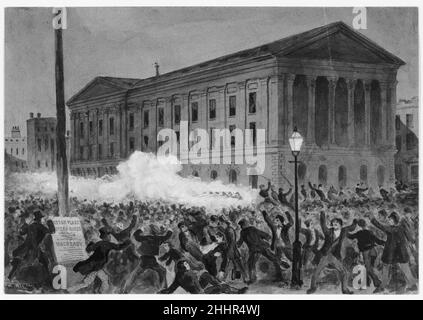 Astor Place Riot, 10 maggio 1849 1896 Charles M. Jenckes American. Astor Place Riot, 10 maggio 1849. Charles M. Jenckes (americano, attivo New York, fine del 19th secolo). 1896. Acquerello su grafite. Disegni Foto Stock