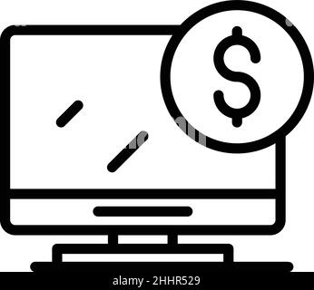 Acquista il vettore icona contorno monitor computer. Negozio di laptop. Negozio al dettaglio Illustrazione Vettoriale