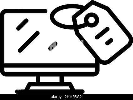 Vendita online monitor icona contorno vettore. Conservare il computer. Negozio al dettaglio Illustrazione Vettoriale