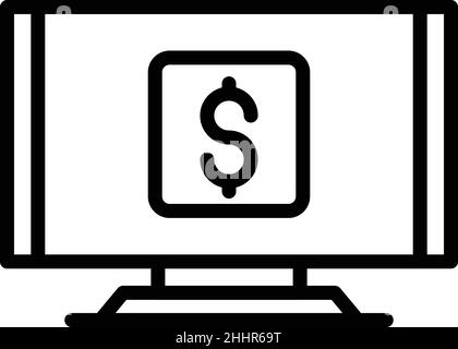 Acquista il vettore di contorno dell'icona del monitor. Negozio di laptop. Negozio di computer Illustrazione Vettoriale
