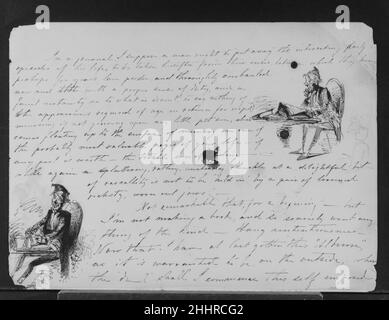 Due schizzi di Old Man con libri (da Sketchbook) 1854 James McNeill Whistler American. Due schizzi di Old Man con Libri (da Sketchbook). James McNeill Whistler (americano, Lowell, Massachusetts 1834–1903 Londra). Americano. 1854. Penna e inchiostro su carta Foto Stock